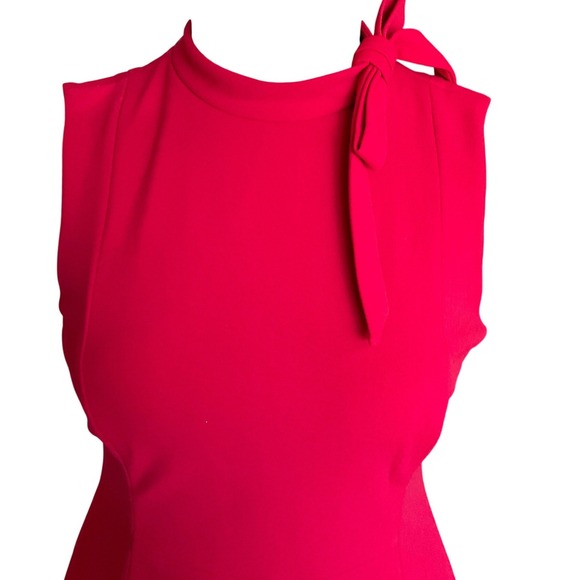 Calvin Klein Womens Red Mock Neck Bow Sheath Dress Office Siren Gold Zipper 12 - Picture 11 of 13